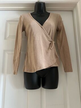 Old Navy Beige Ribbed Wrap-Style Top